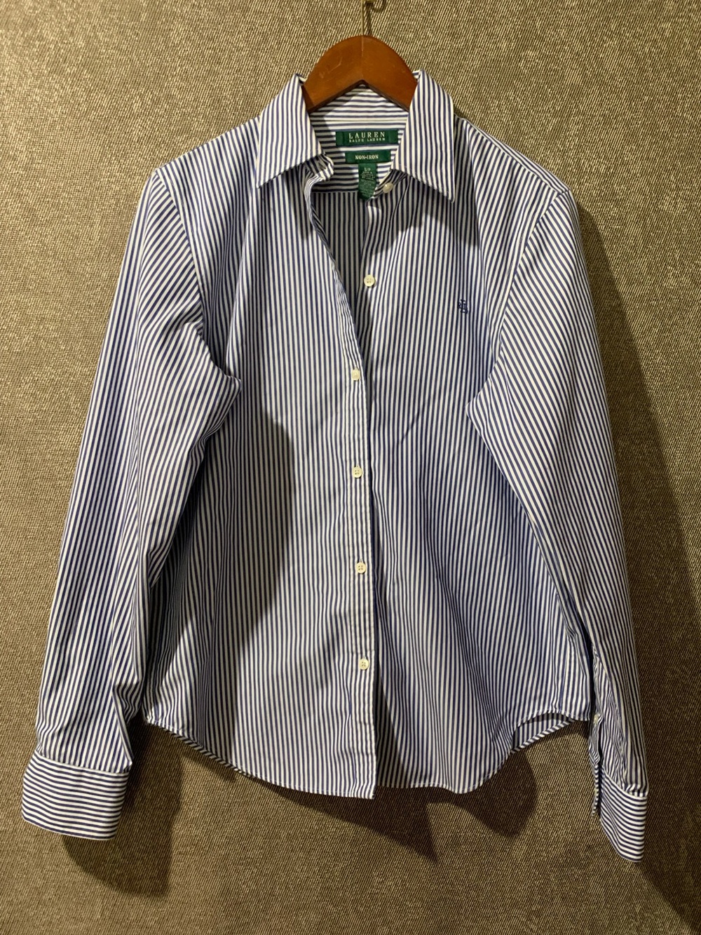 Ralph Lauren Navy and White Striped Button Down Shirt